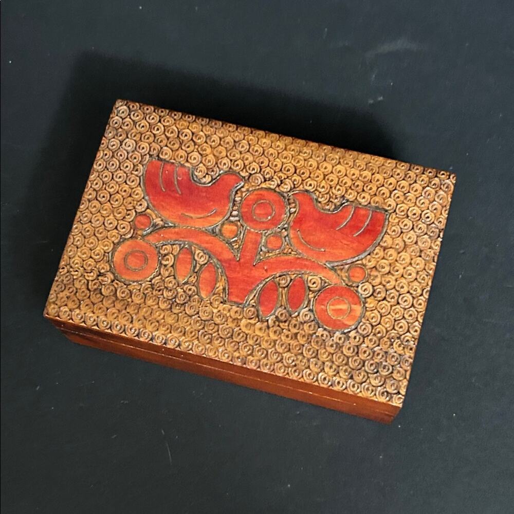 Vintage Carved Wooden Jewelry Box with Dove Accents